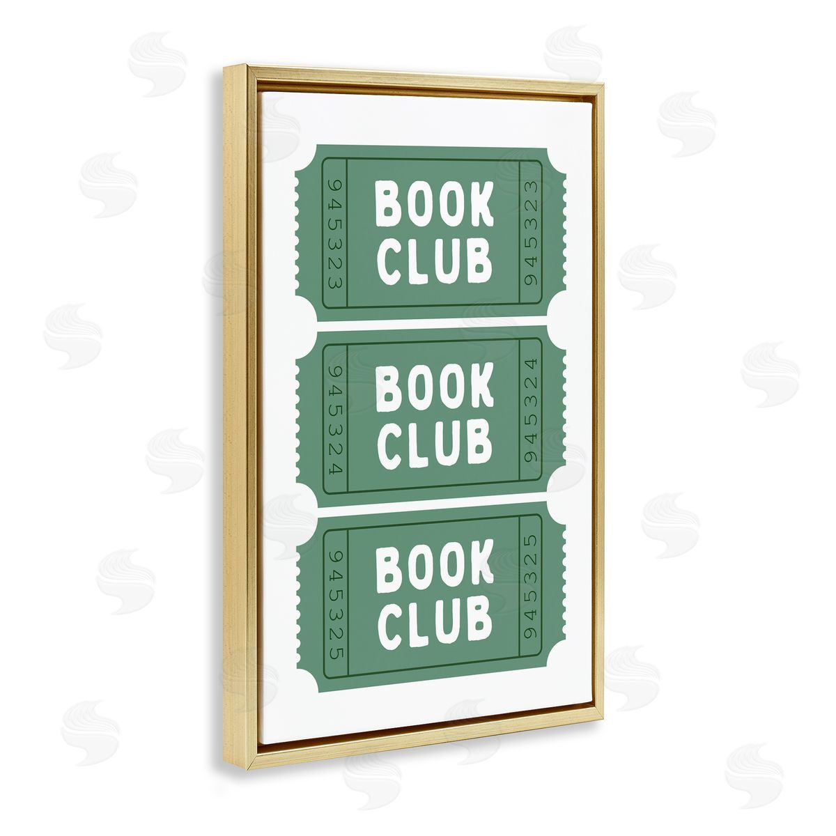 Lettered and Lined Green Book Club Tickets Gold Floating Frame Canvas Art Print