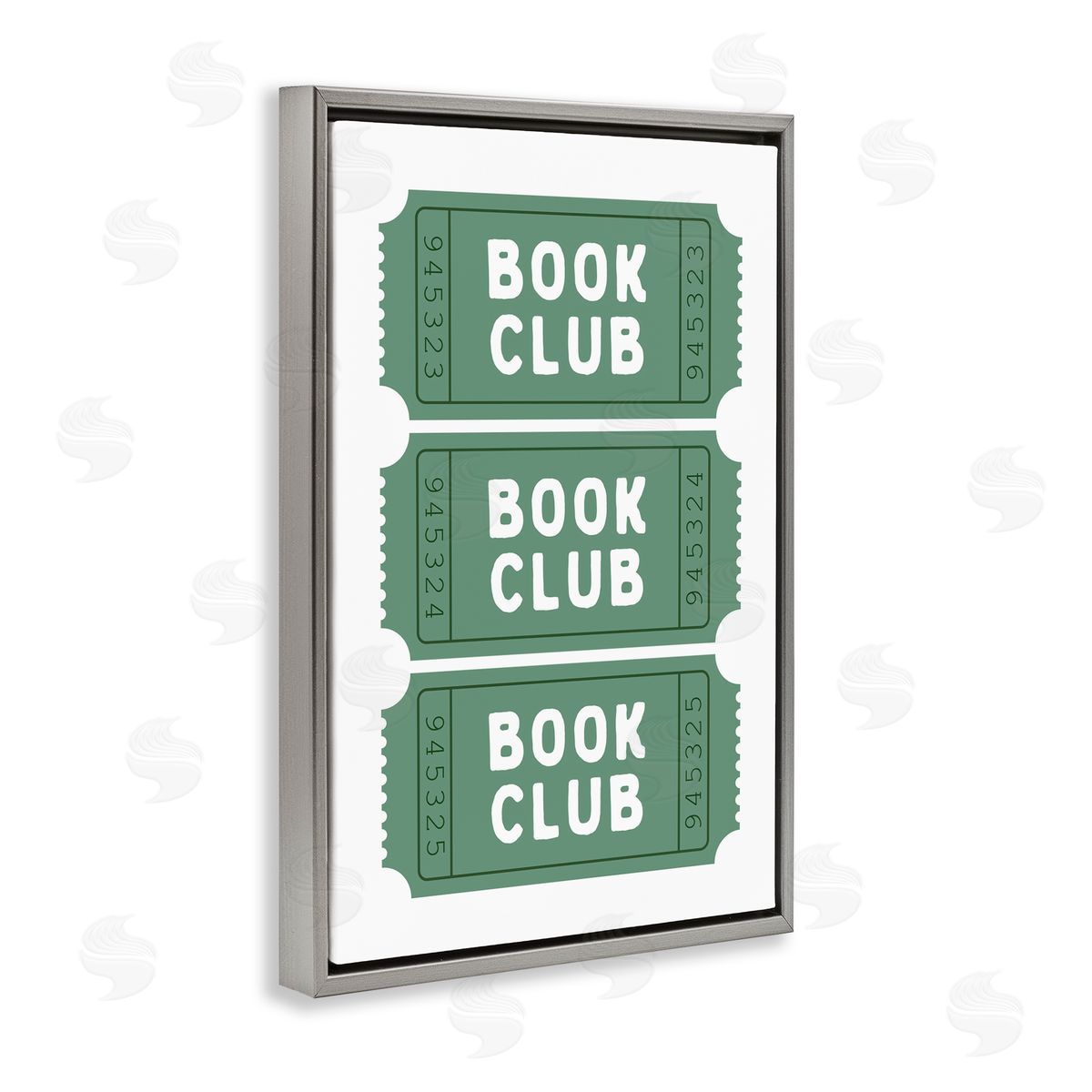 Lettered and Lined Green Book Club Tickets Gray Floating Frame Canvas Art Print