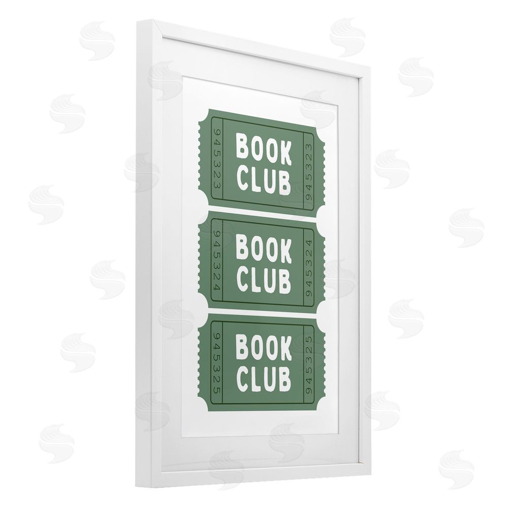 Lettered and Lined Green Book Club Tickets White Framed Print Under Glass Art