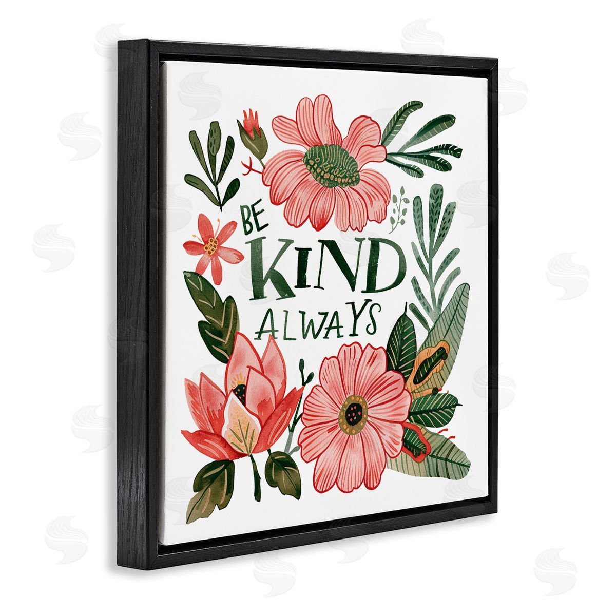 Lettered and Lined Be Kind Always Greenery Black Floating Frame Canvas Wall Art Print