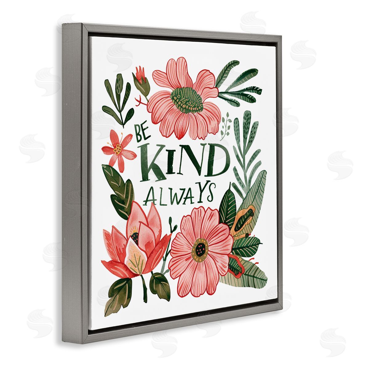 Lettered and Lined Be Kind Always Greenery Gray Floating Frame Canvas Art Print