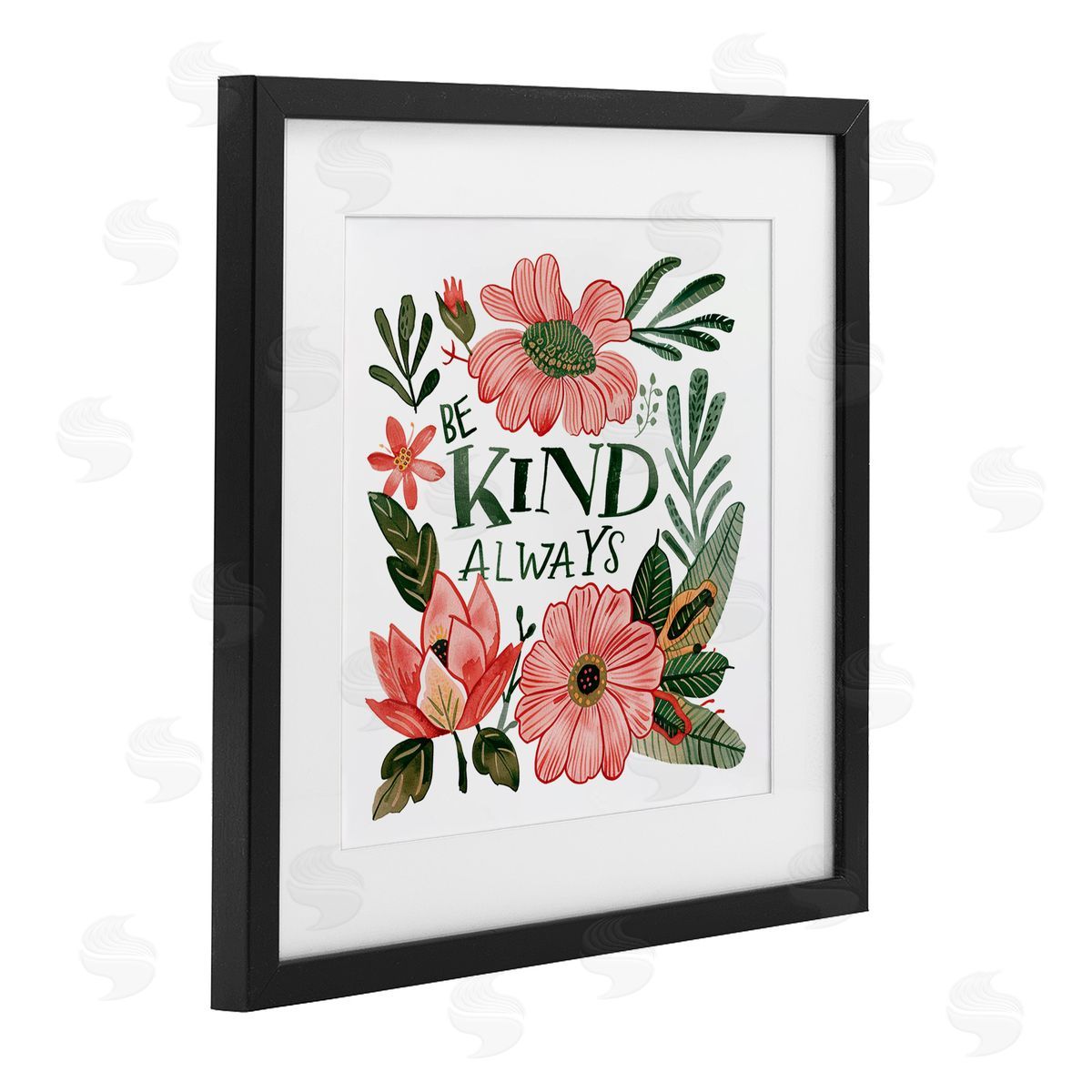Lettered and Lined Be Kind Always Greenery Black Framed Print Under Glass Art
