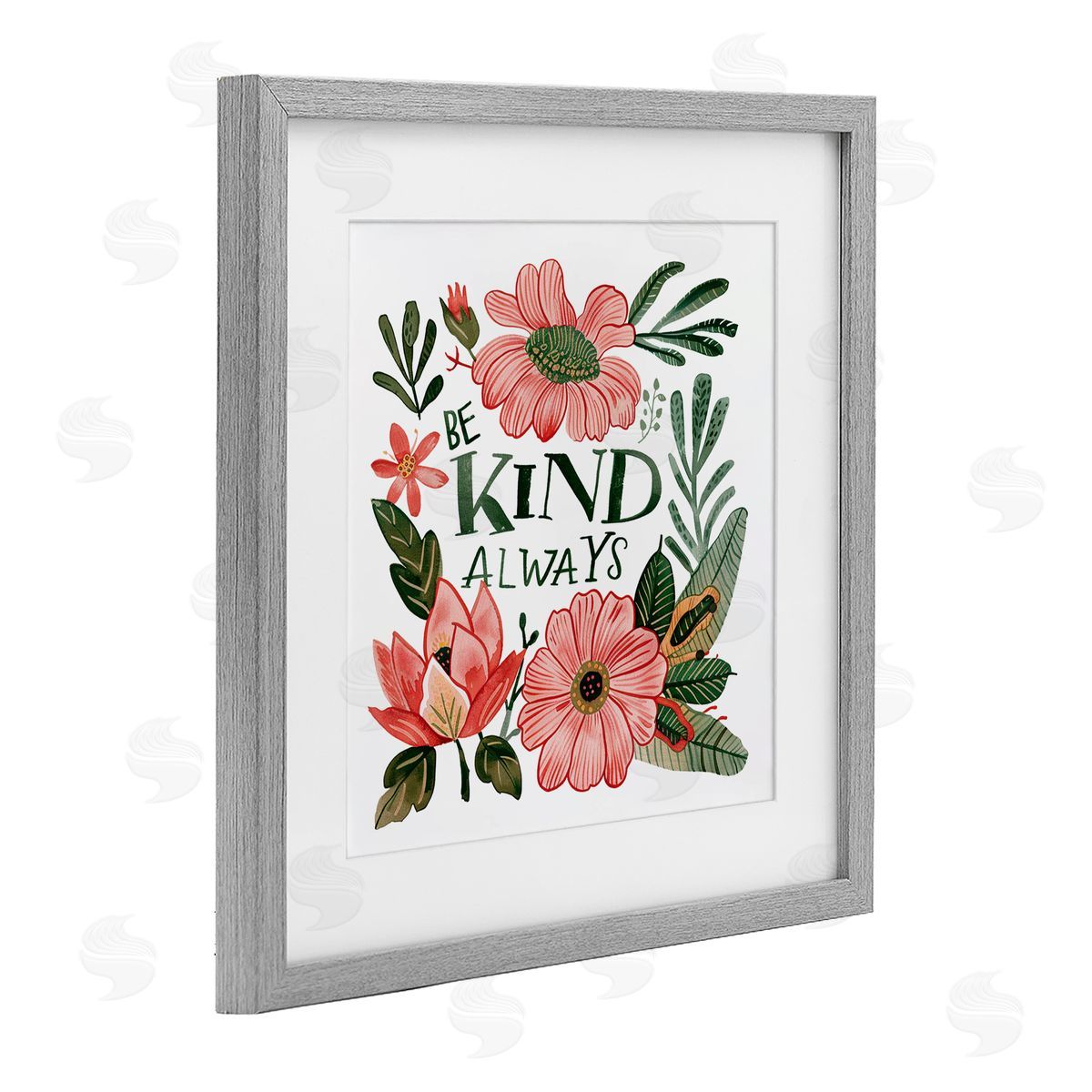 Lettered and Lined Be Kind Always Greenery Gray Framed Print Under Glass Art