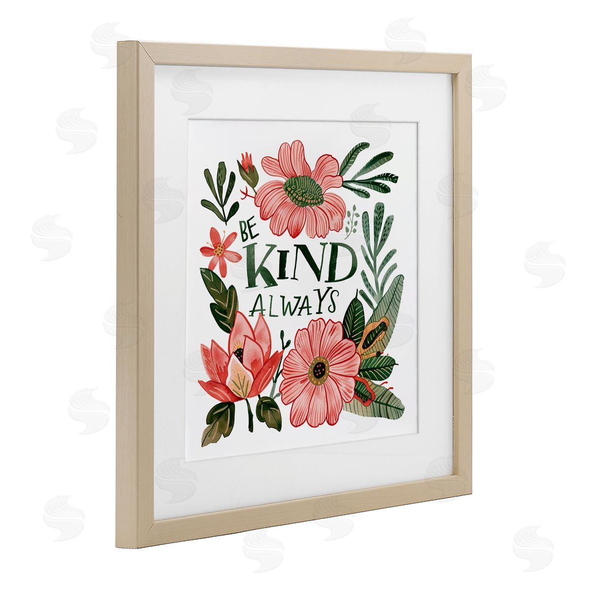 Lettered and Lined Be Kind Always Greenery Birch Framed Print Under Glass Art