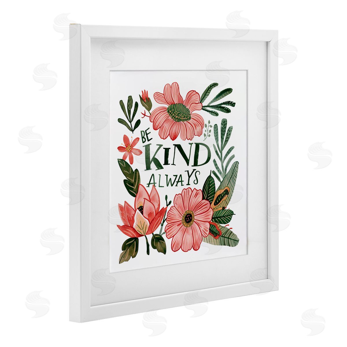 Lettered and Lined Be Kind Always Greenery White Framed Print Under Glass Art