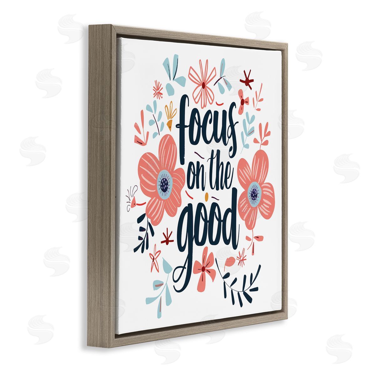 Lettered and Lined Focus On The Good Inspirational Brown Floating Frame Canvas Art Print