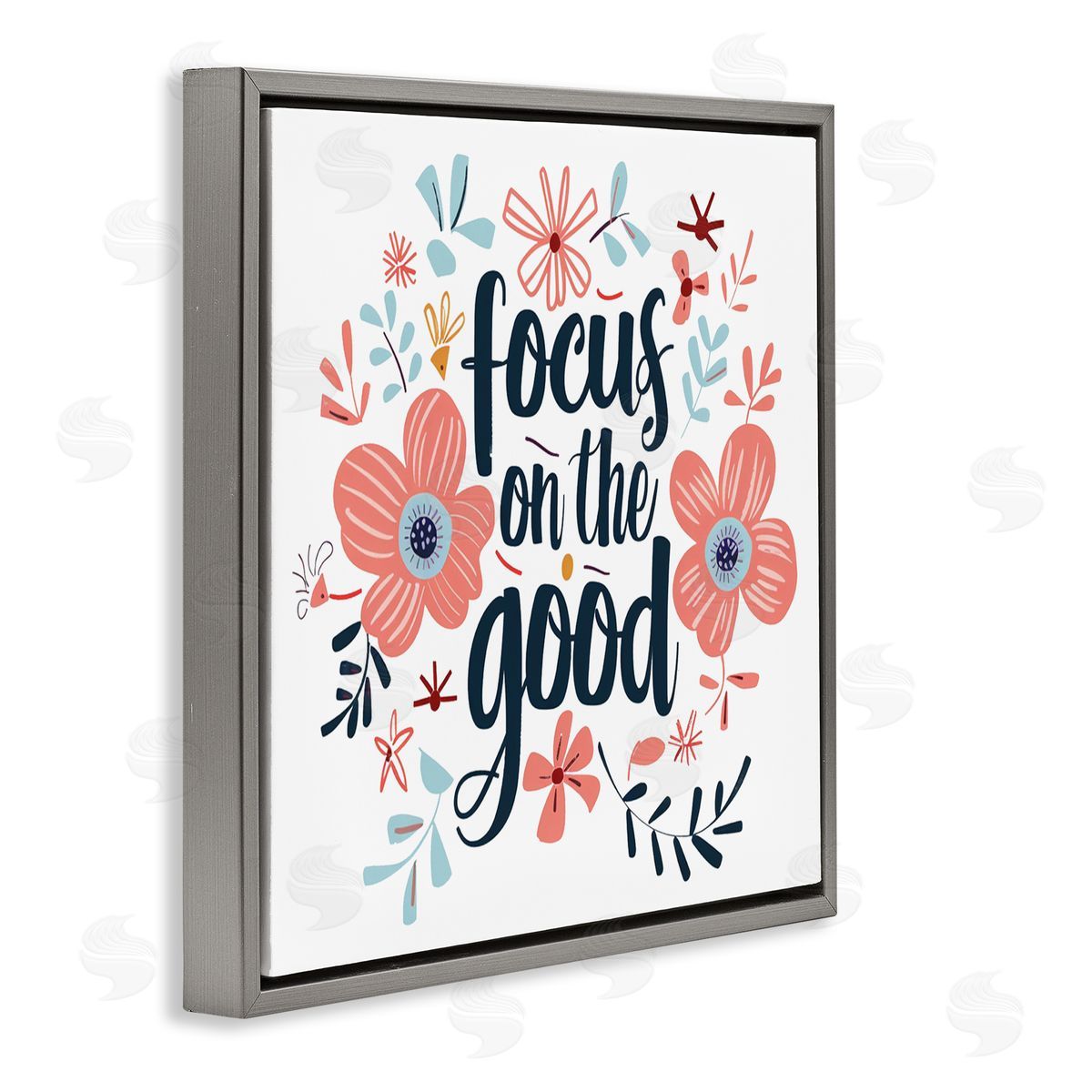 Lettered and Lined Focus On The Good Inspirational Gray Floating Frame Canvas Art Print