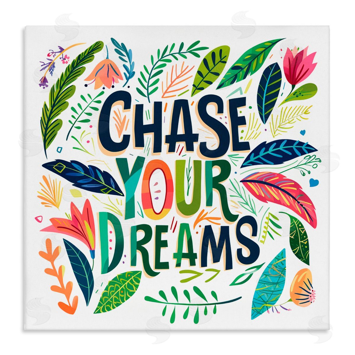 Lettered and Lined Chase Your Dreams on Leaves Canvas Wall Art Print