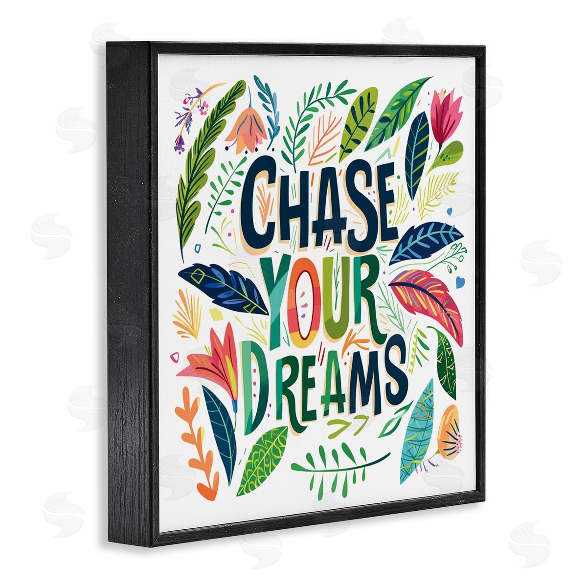 Lettered and Lined Chase Your Dreams on Leaves Black Framed Giclee Art Print