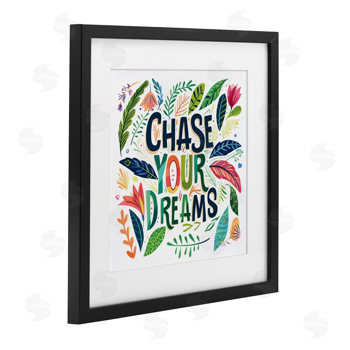 Lettered and Lined Chase Your Dreams on Leaves Black Framed Print Under Glass Art
