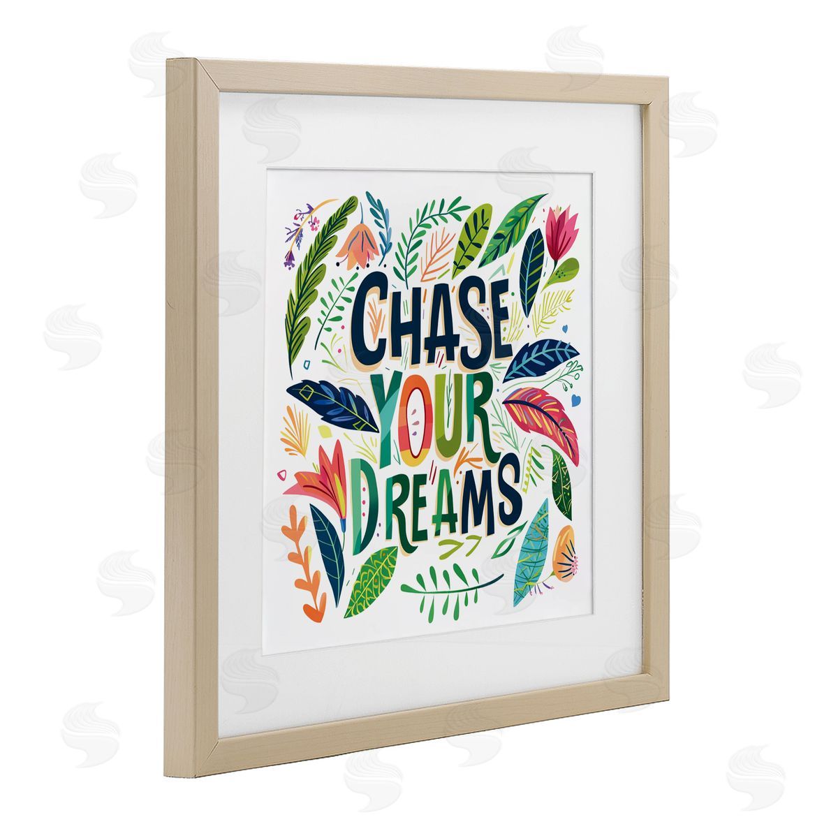 Lettered and Lined Chase Your Dreams on Leaves Birch Framed Print Under Glass Art