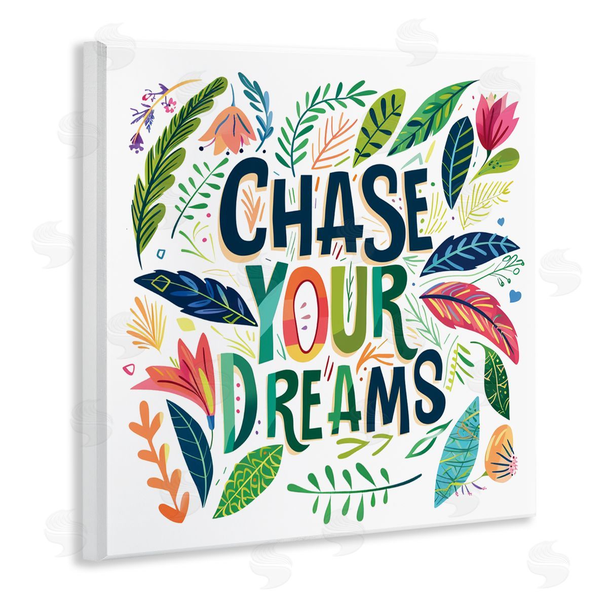 Lettered and Lined Chase Your Dreams on Leaves Wall Plaque Art Print