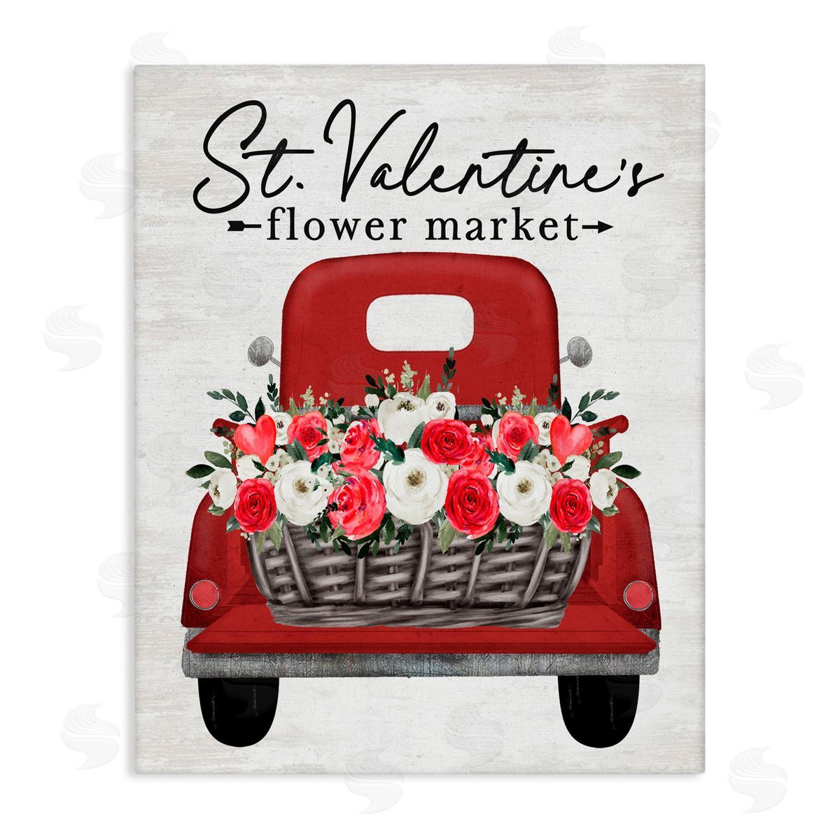 Lettered and Lined St. Valentine's Flower Market Truck Canvas Wall Art Print