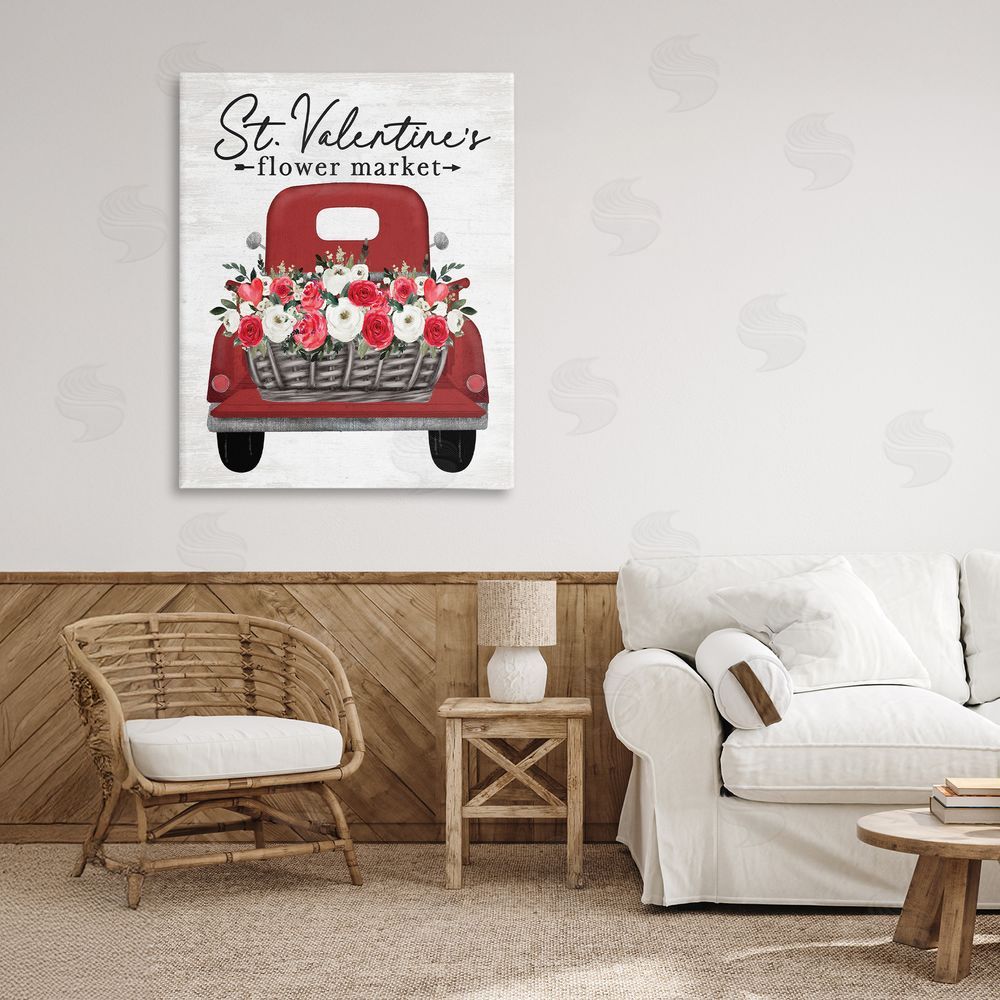 Lettered and Lined St. Valentine's Flower Market Truck Printed Wall Art in Room