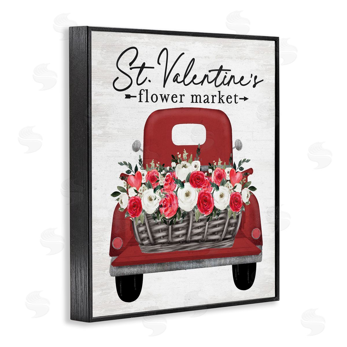 Lettered and Lined St. Valentine's Flower Market Truck Black Framed Giclee Art Print