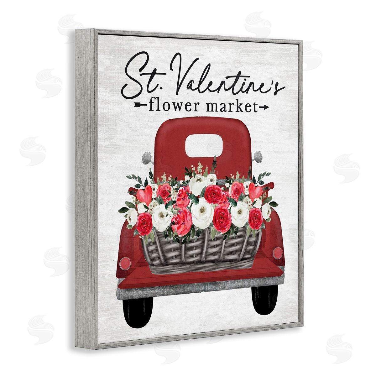 Lettered and Lined St. Valentine's Flower Market Truck Gray Framed Giclee Art Print