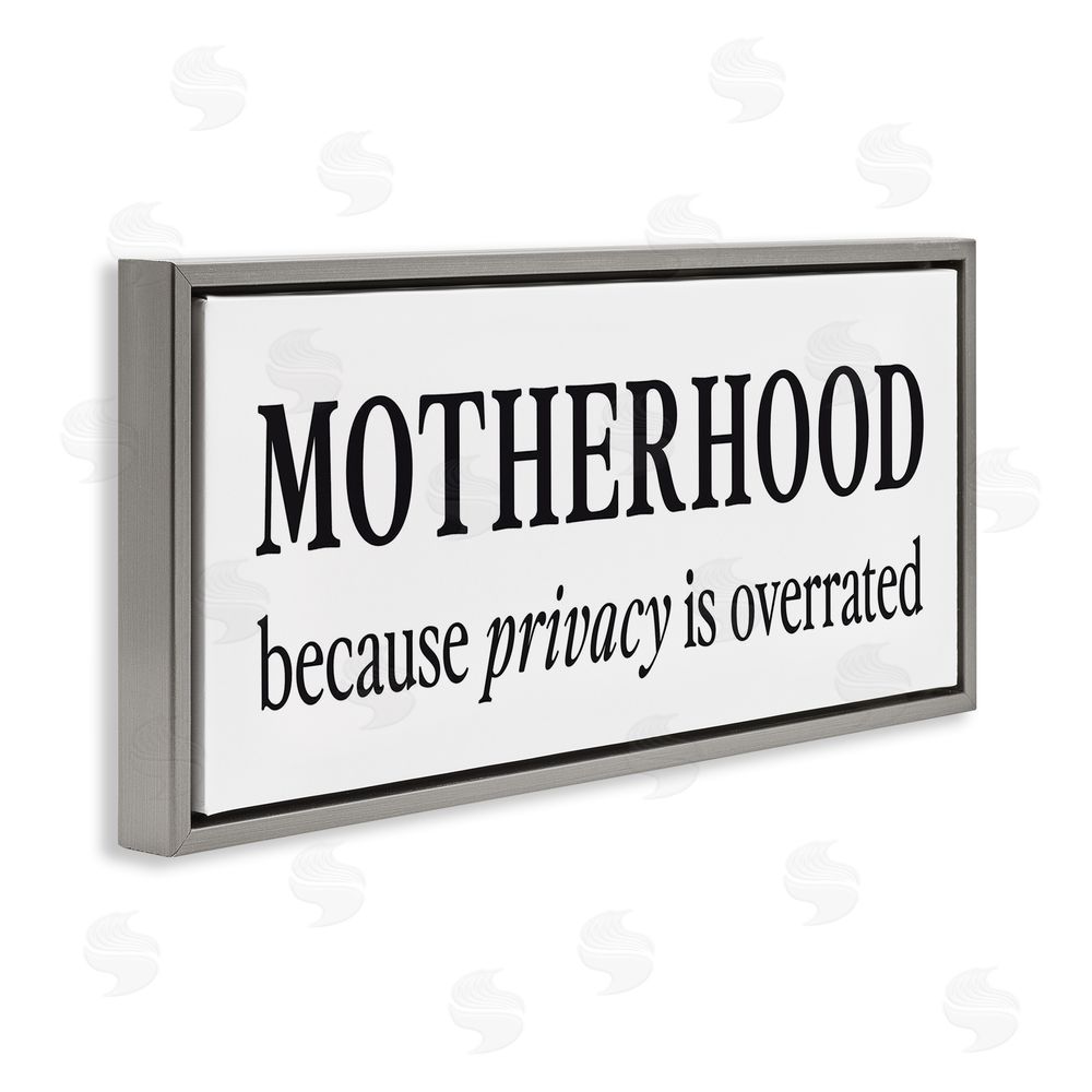 Lettered and Lined Privacy Overrated Motherhood Gray Floating Frame Canvas Art Print