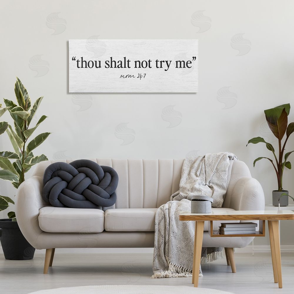 Lettered and Lined Thou Shalt Not Try Me Mom Printed Wall Art in Room