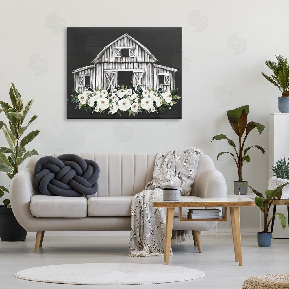 Lettered and Lined Centered Floral Farmhouse Printed Wall Art in Room