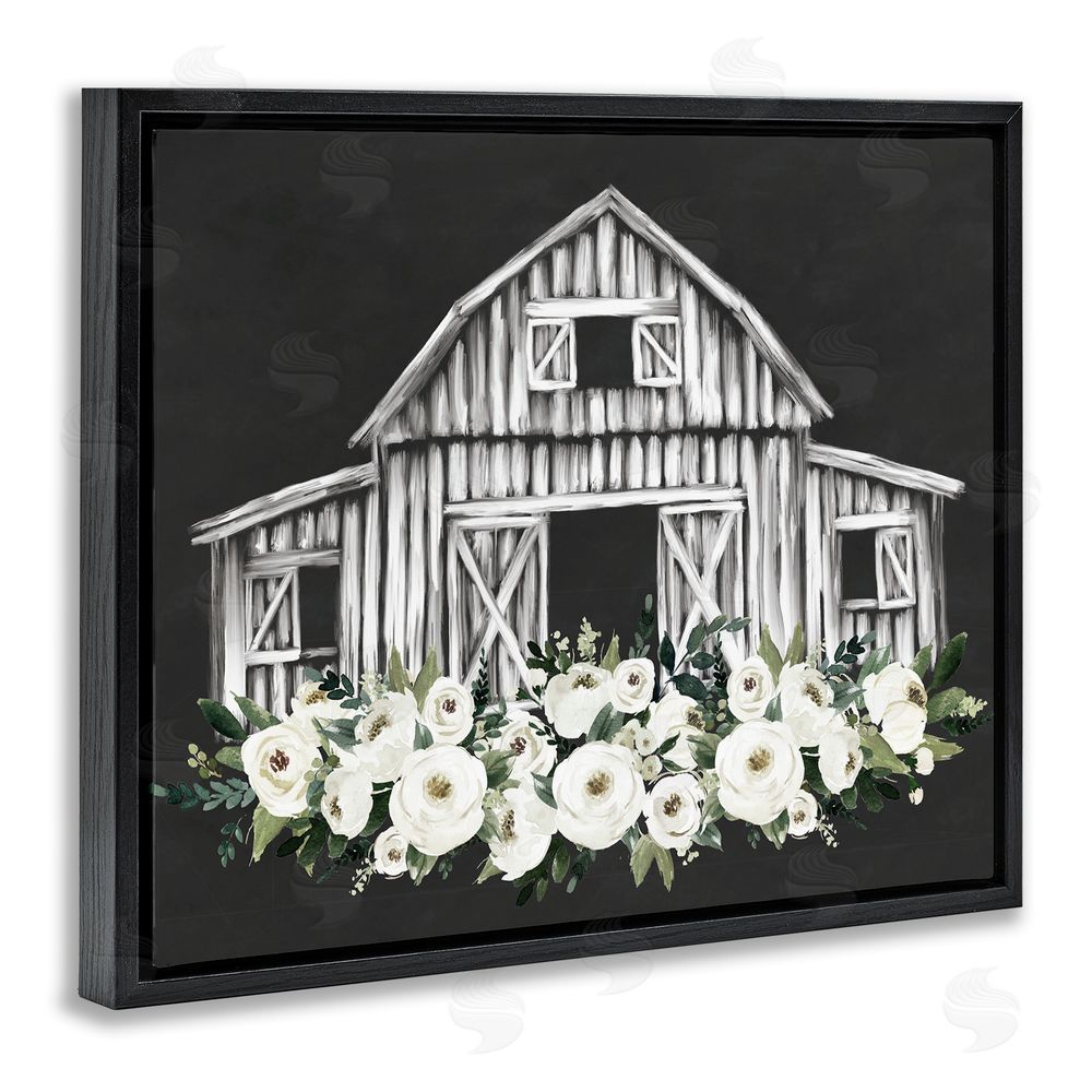 Lettered and Lined Centered Floral Farmhouse Black Floating Frame Canvas Wall Art Print