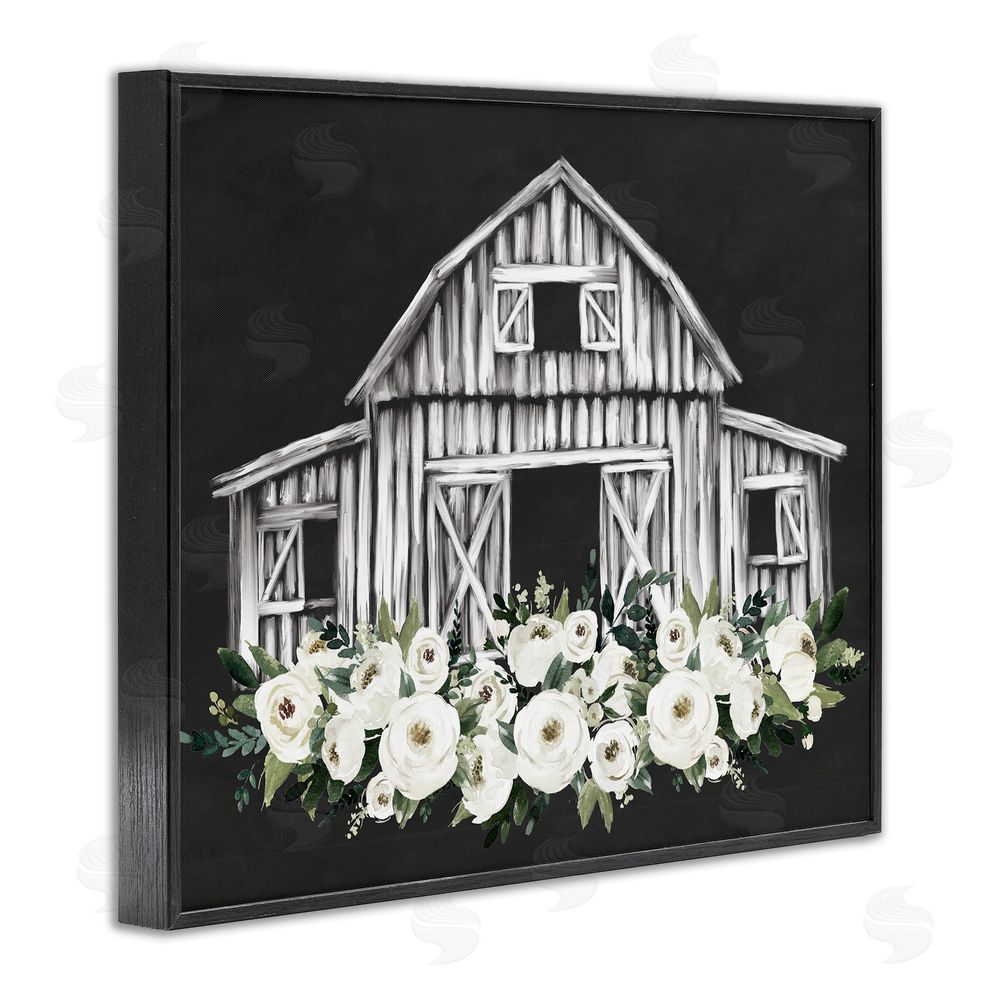 Lettered and Lined Centered Floral Farmhouse Black Framed Giclee Art Print