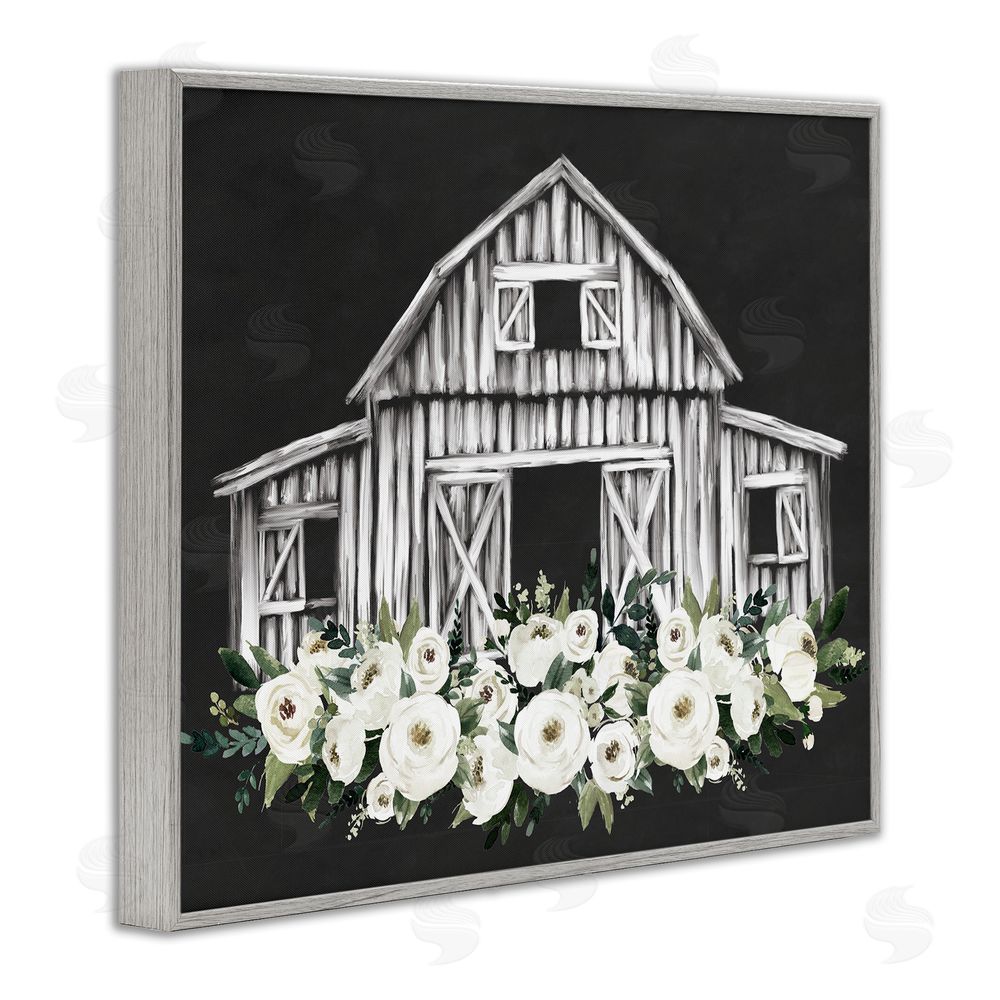 Lettered and Lined Centered Floral Farmhouse Gray Framed Giclee Art Print