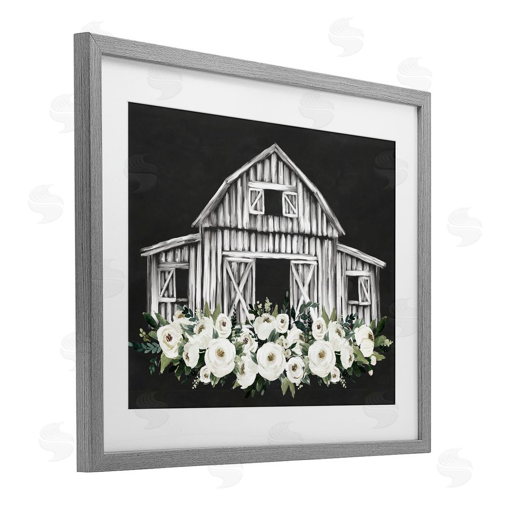 Lettered and Lined Centered Floral Farmhouse Gray Framed Print Under Glass Art