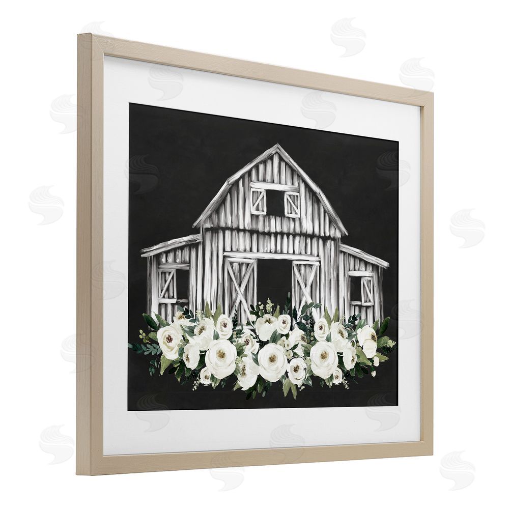 Lettered and Lined Centered Floral Farmhouse Birch Framed Print Under Glass Art