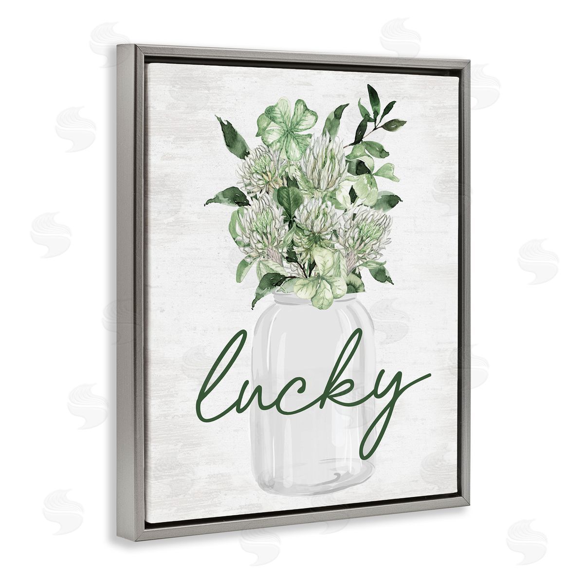 Lettered and Lined Lucky Spring Botanicals Gray Floating Frame Canvas Art Print