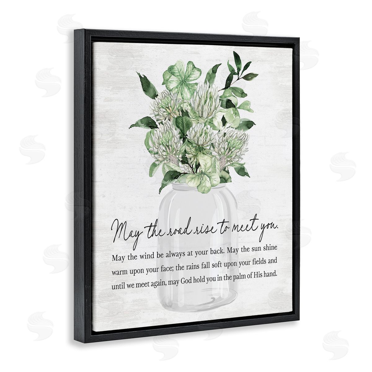 Lettered and Lined Uplifting Spring Blessing Black Floating Frame Canvas Wall Art Print