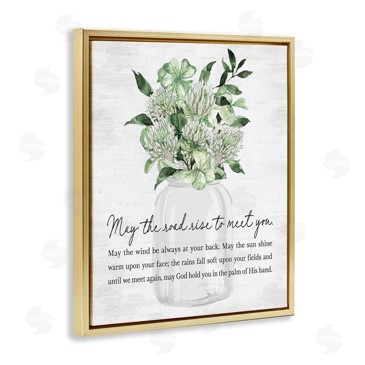 Lettered and Lined Uplifting Spring Blessing Gold Floating Frame Canvas Art Print