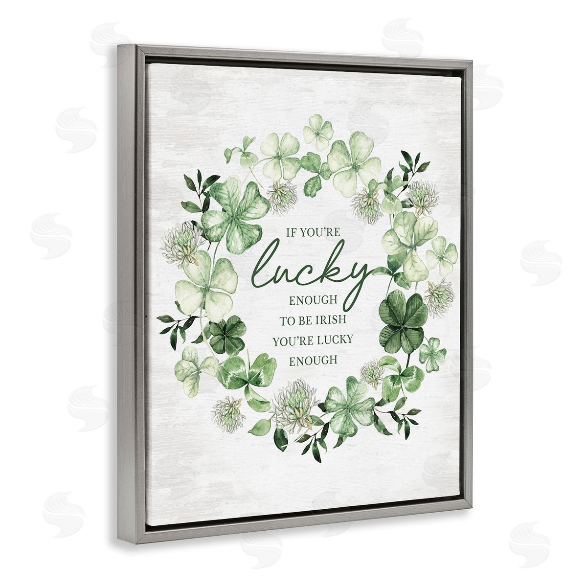 Lettered and Lined Lucky To Be Irish Wreath Gray Floating Frame Canvas Art Print