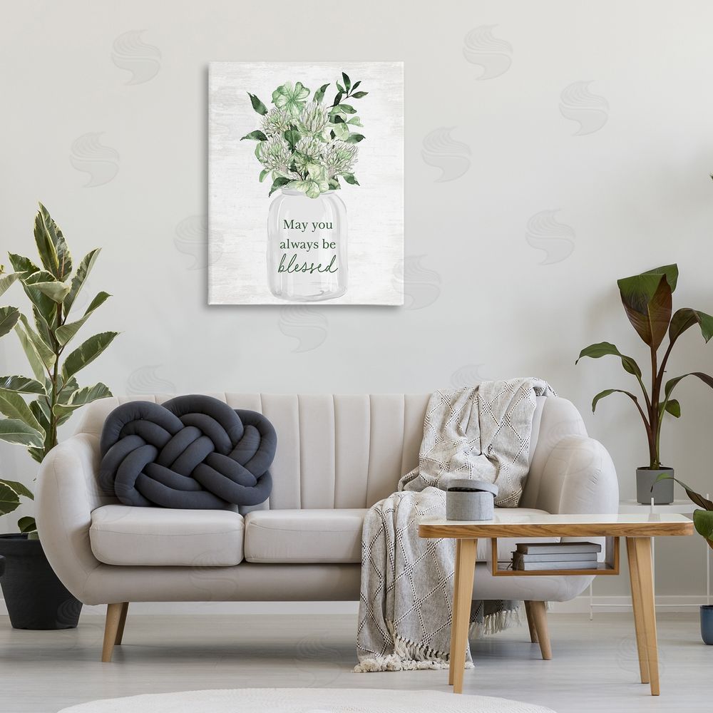 Lettered and Lined Be Blessed Lucky Spring Flowers Printed Wall Art in Room