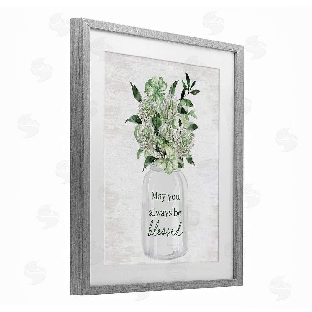 Lettered and Lined Be Blessed Lucky Spring Flowers Gray Framed Print Under Glass Art