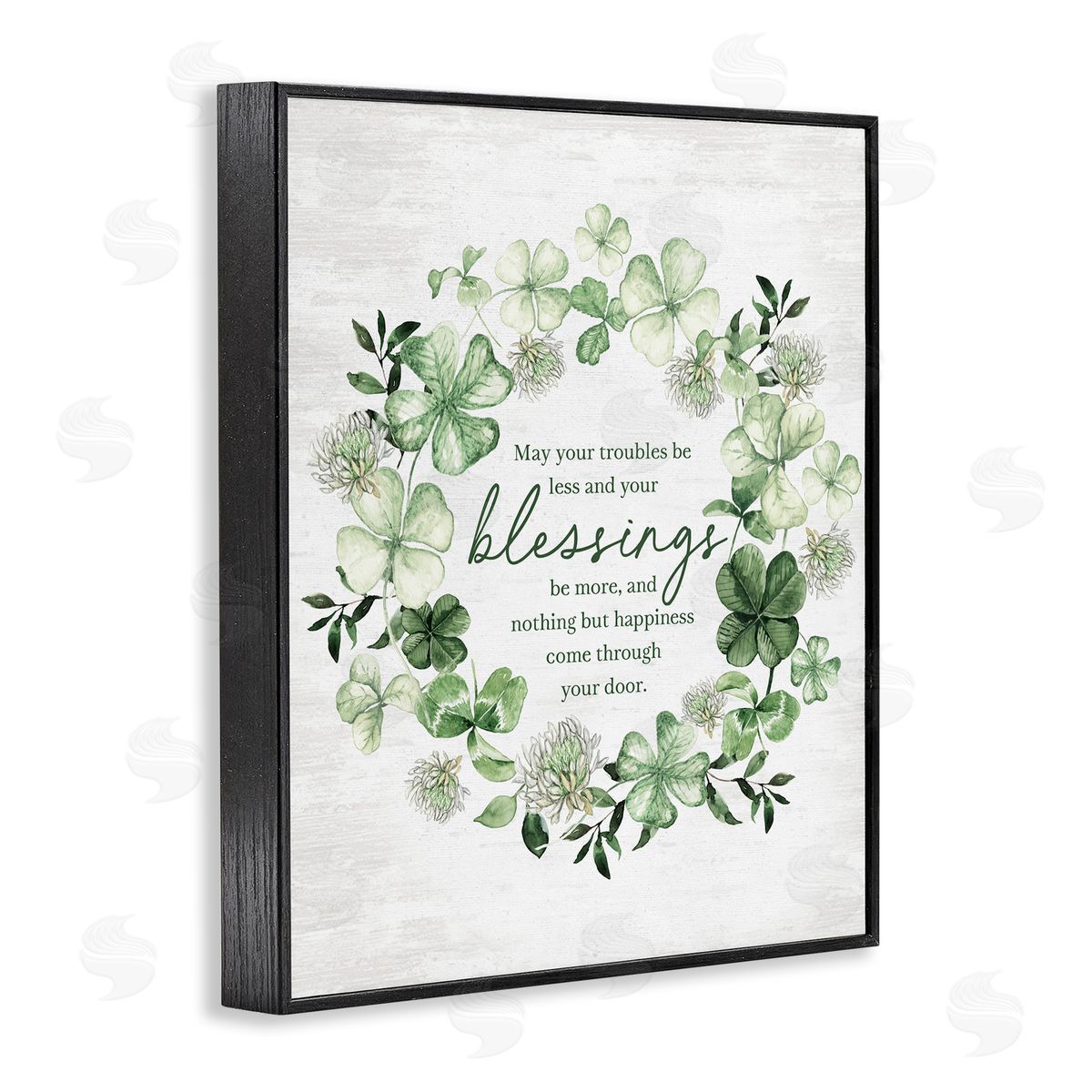 Lettered and Lined Troubles Less & Blessings More Wreath Black Framed Giclee Art Print