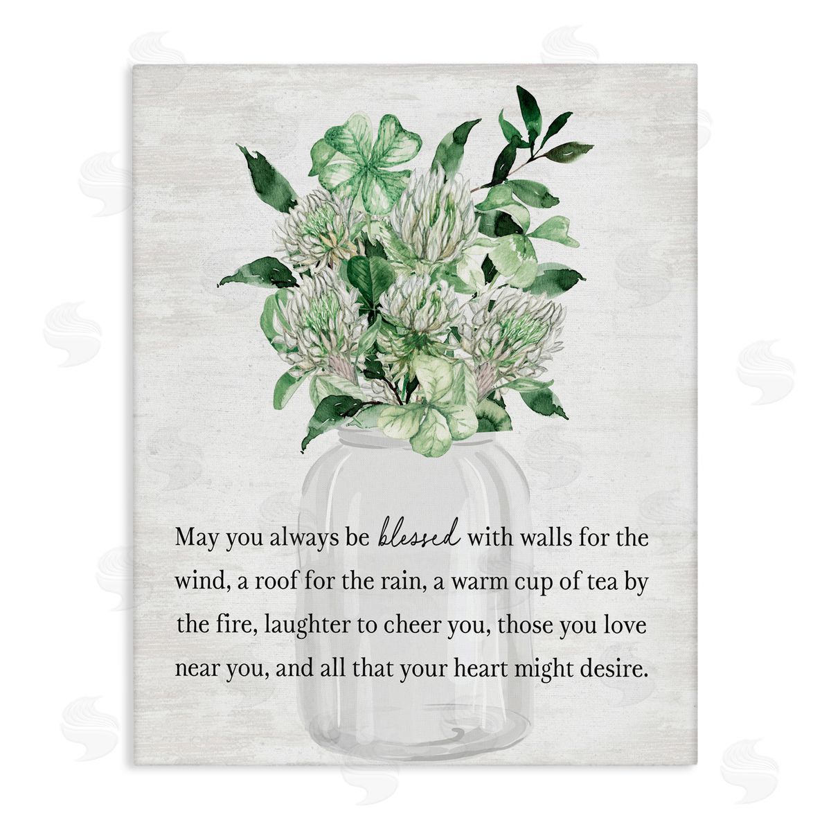 Lettered and Lined Blessed Spring Florals & Clovers Canvas Wall Art Print