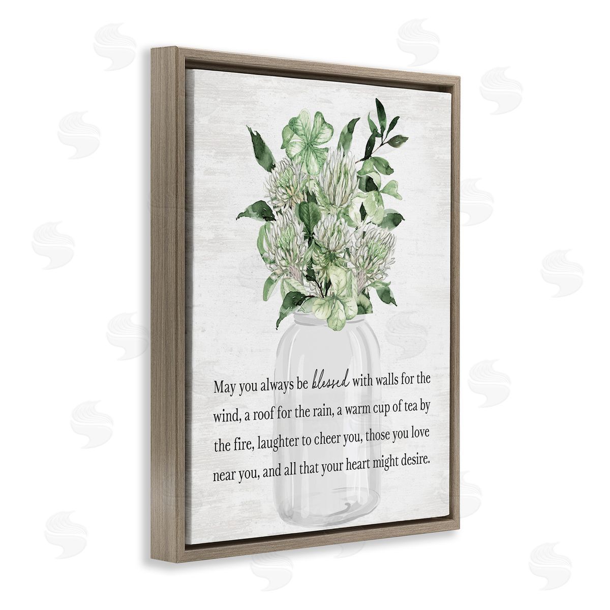 Lettered and Lined Blessed Spring Florals & Clovers Brown Floating Frame Canvas Art Print