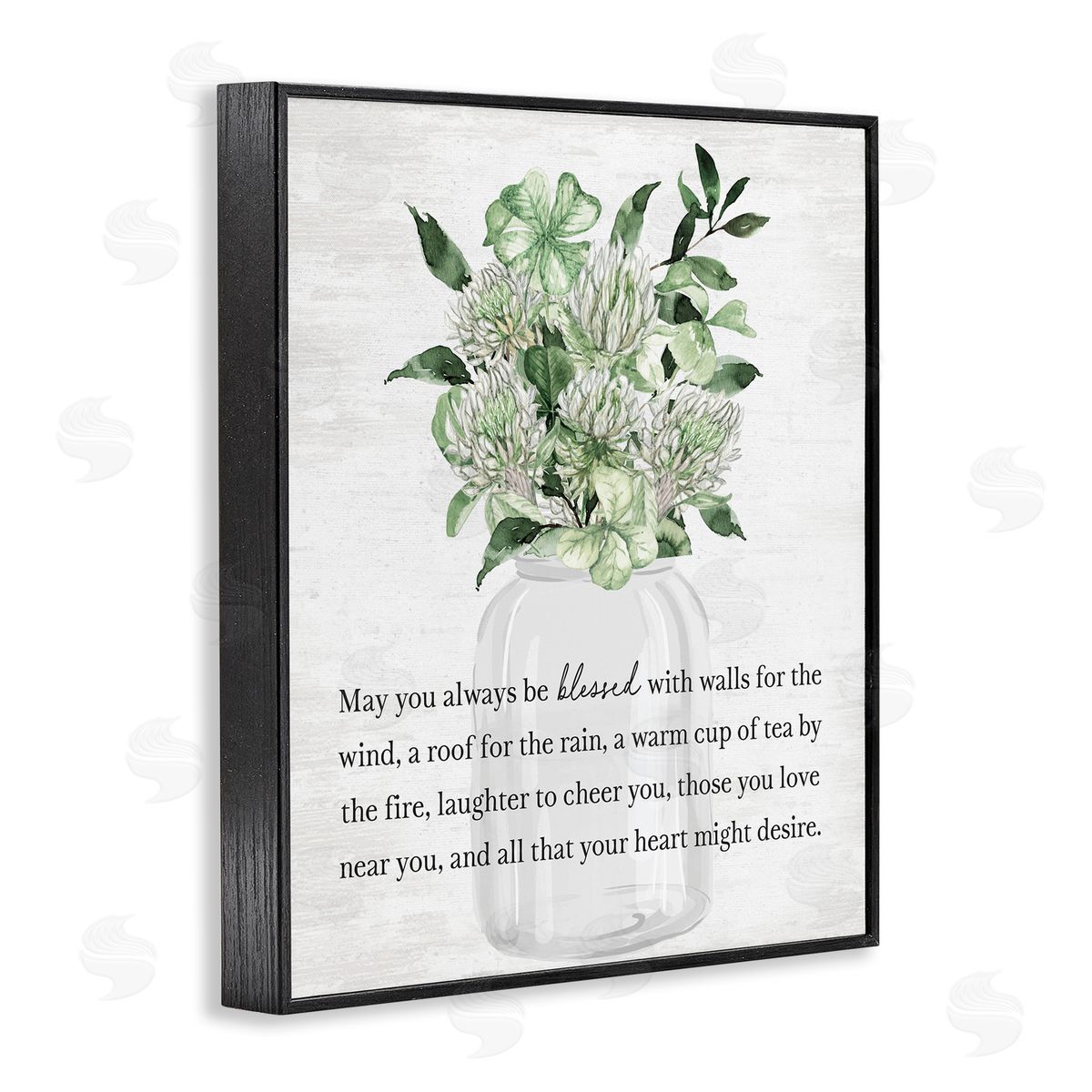 Lettered and Lined Blessed Spring Florals & Clovers Black Framed Giclee Art Print