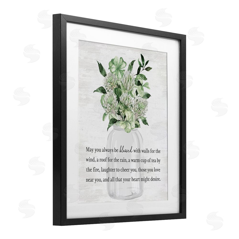 Lettered and Lined Blessed Spring Florals & Clovers Black Framed Print Under Glass Art