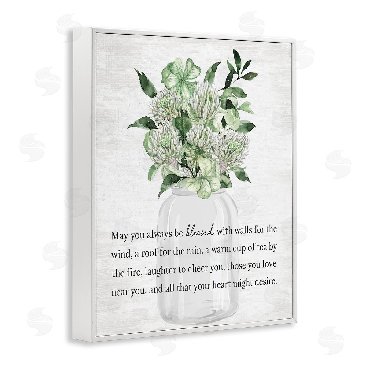 Lettered and Lined Blessed Spring Florals & Clovers White Frame Giclee Art Print