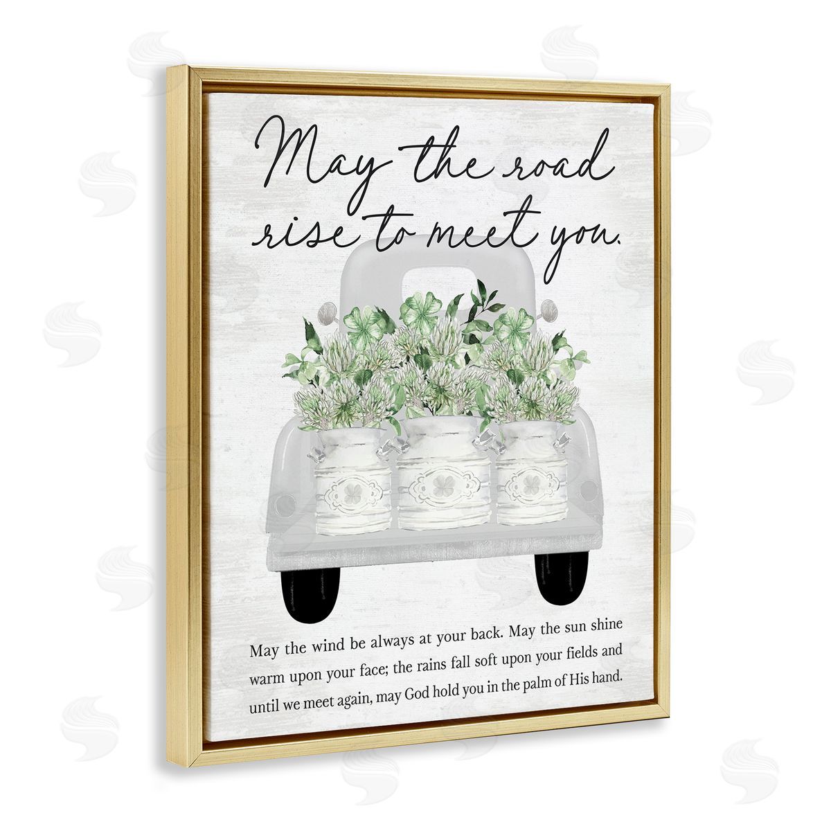 Lettered and Lined May Road Rise To Meet You Gold Floating Frame Canvas Art Print
