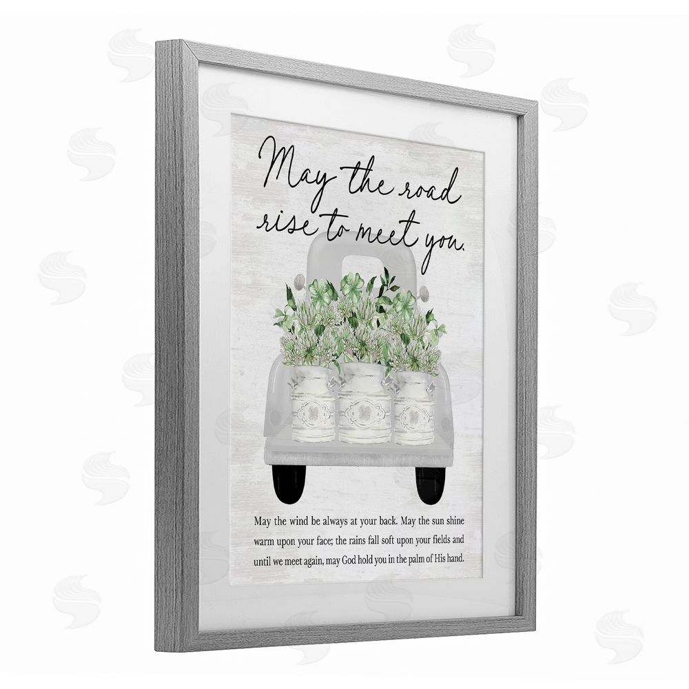 Lettered and Lined May Road Rise To Meet You Gray Framed Print Under Glass Art