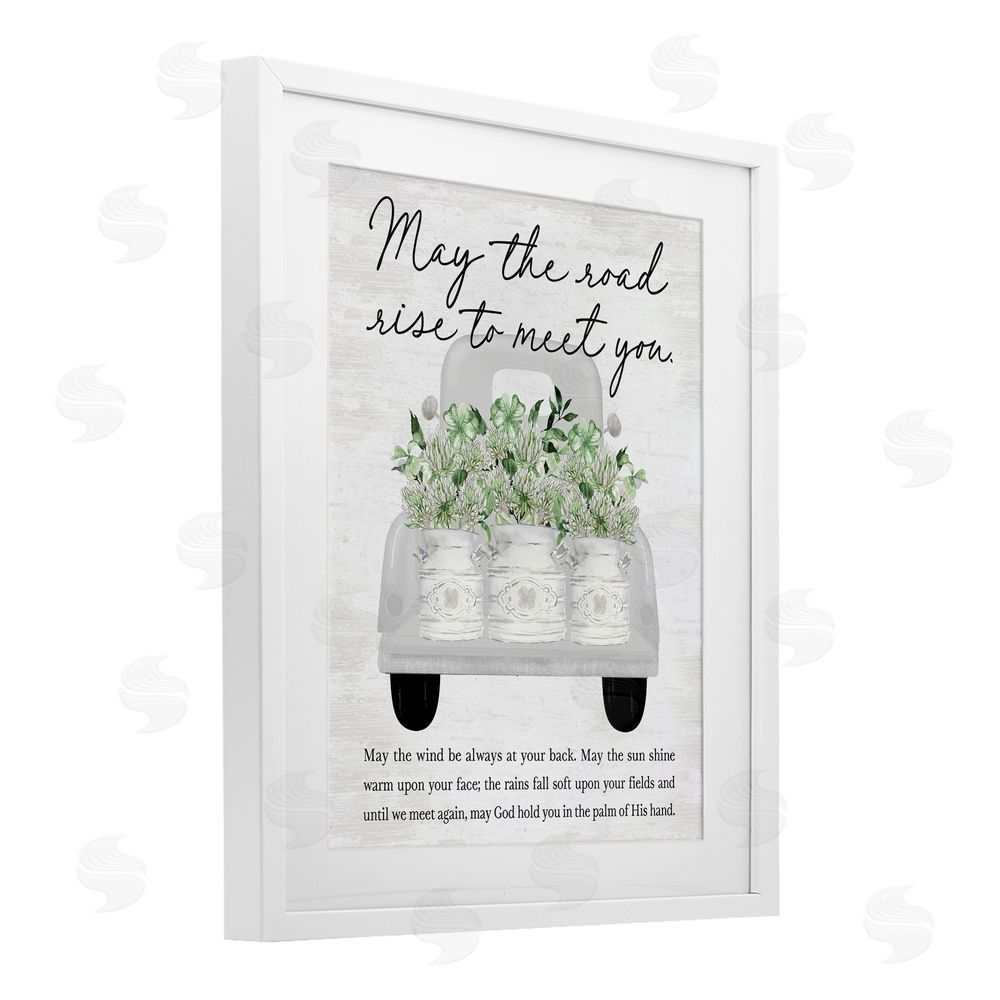 Lettered and Lined May Road Rise To Meet You White Framed Print Under Glass Art