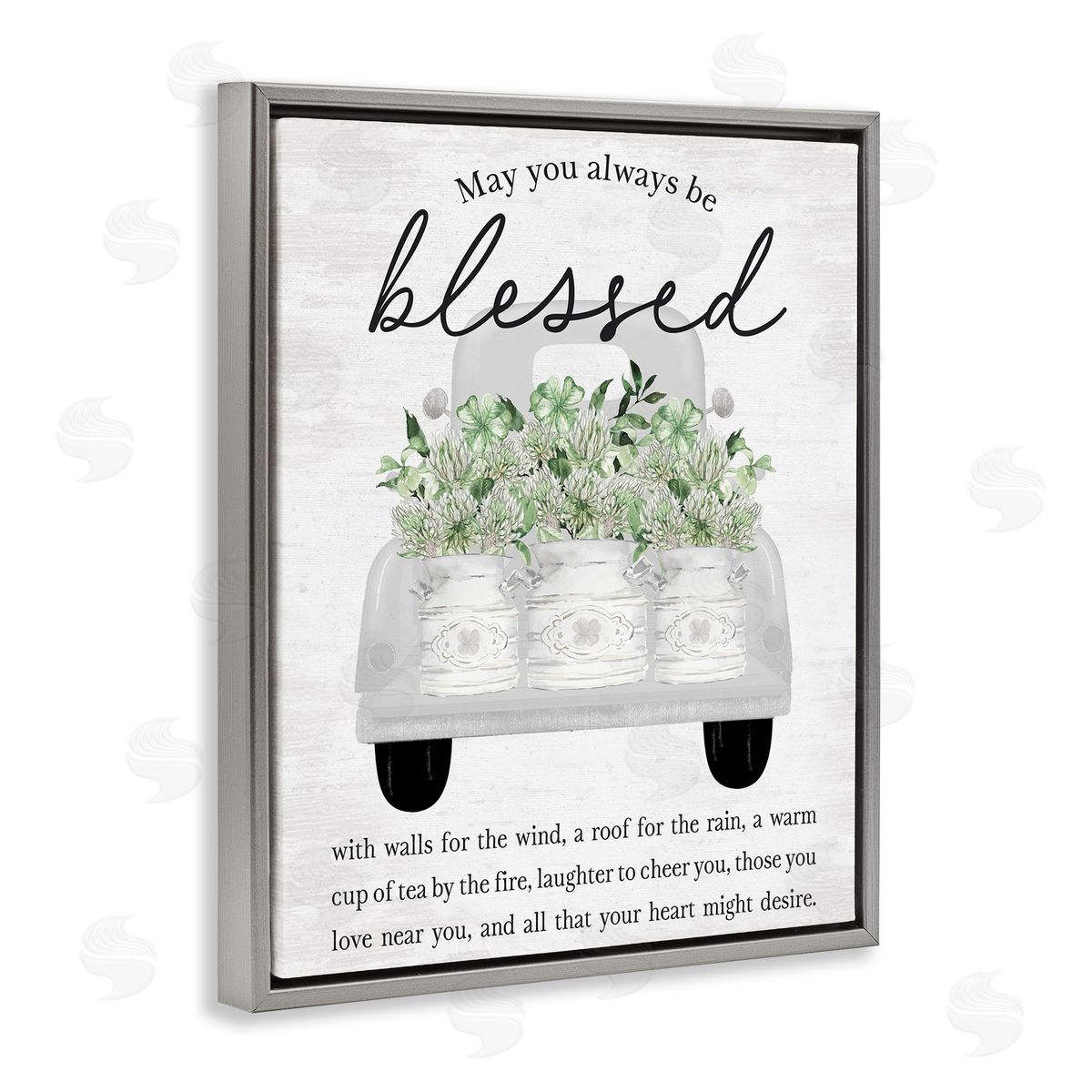 Lettered and Lined Always Be Blessed Spring Florals Gray Floating Frame Canvas Art Print