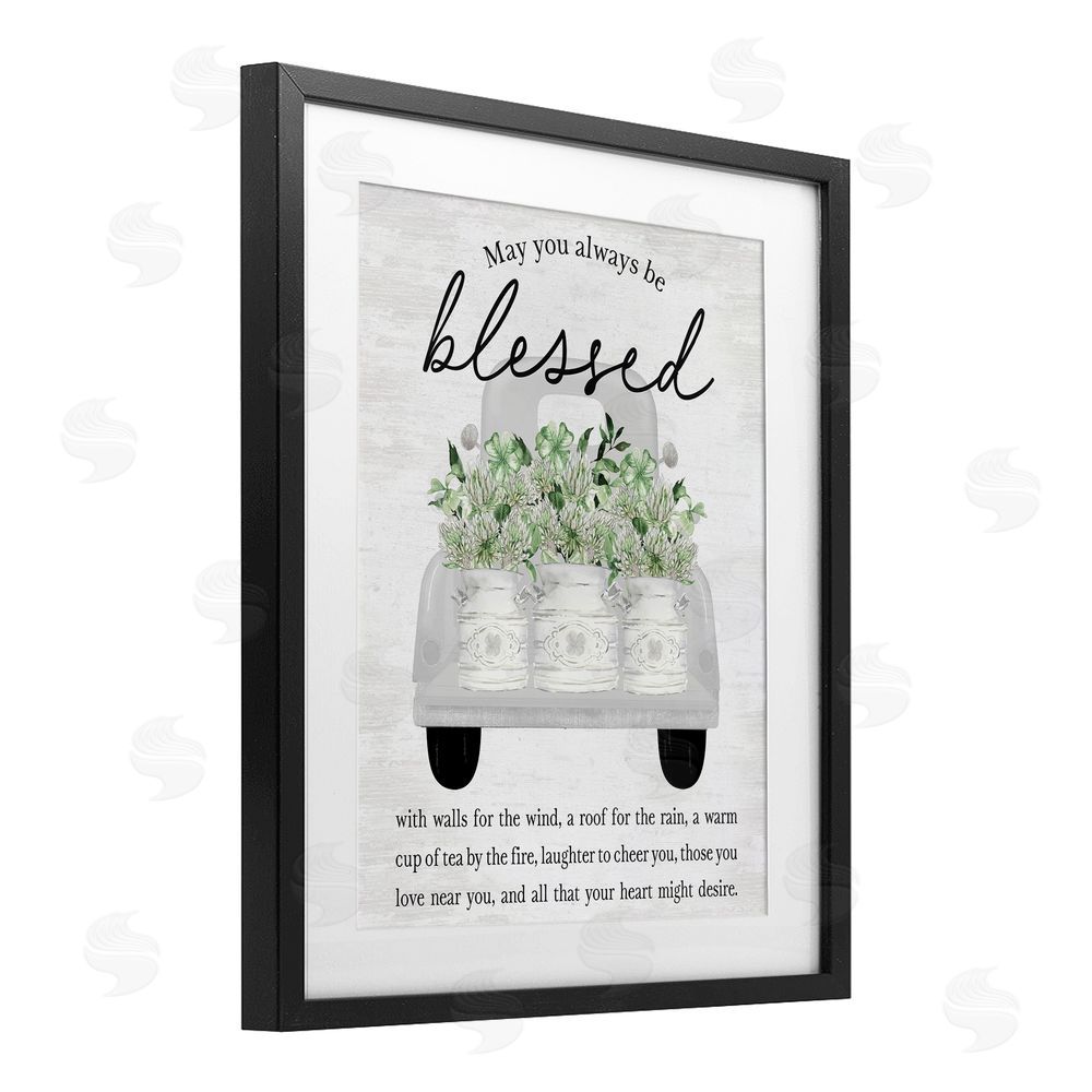 Lettered and Lined Always Be Blessed Spring Florals Black Framed Print Under Glass Art