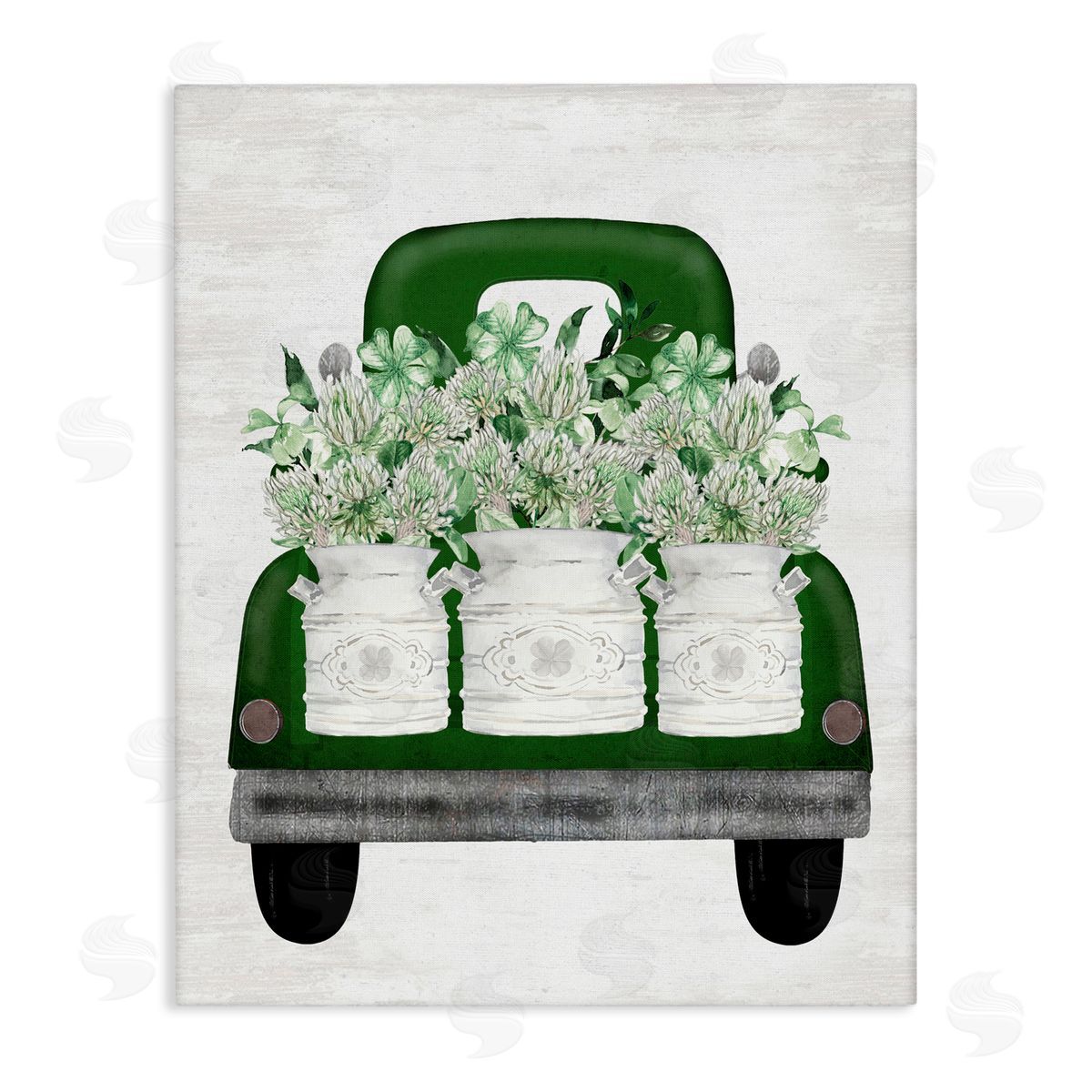Lettered and Lined Spring Shamrock Assortments Truck Canvas Wall Art Print