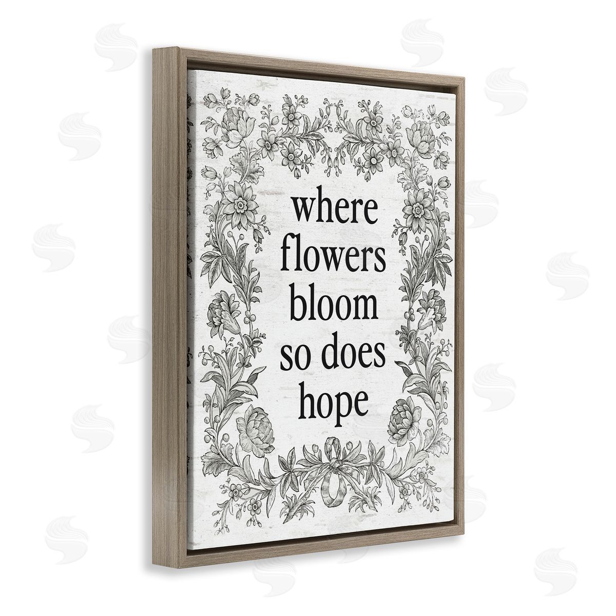 Lettered and Lined Hope Blooms Vintage Border Brown Floating Frame Canvas Art Print