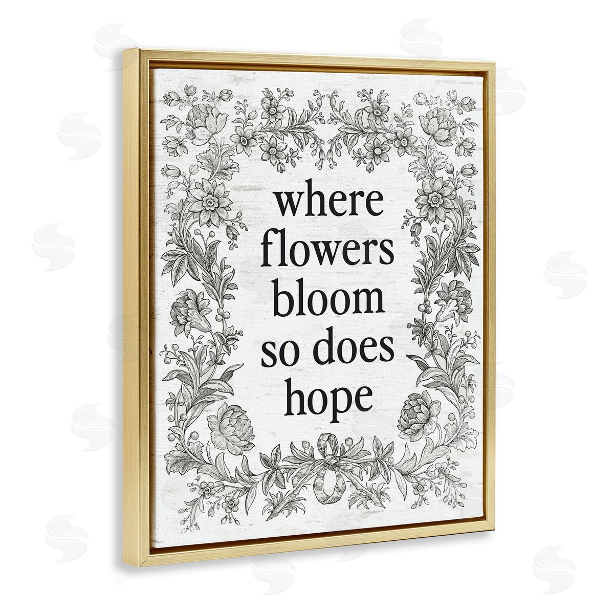 Lettered and Lined Hope Blooms Vintage Border Gold Floating Frame Canvas Art Print