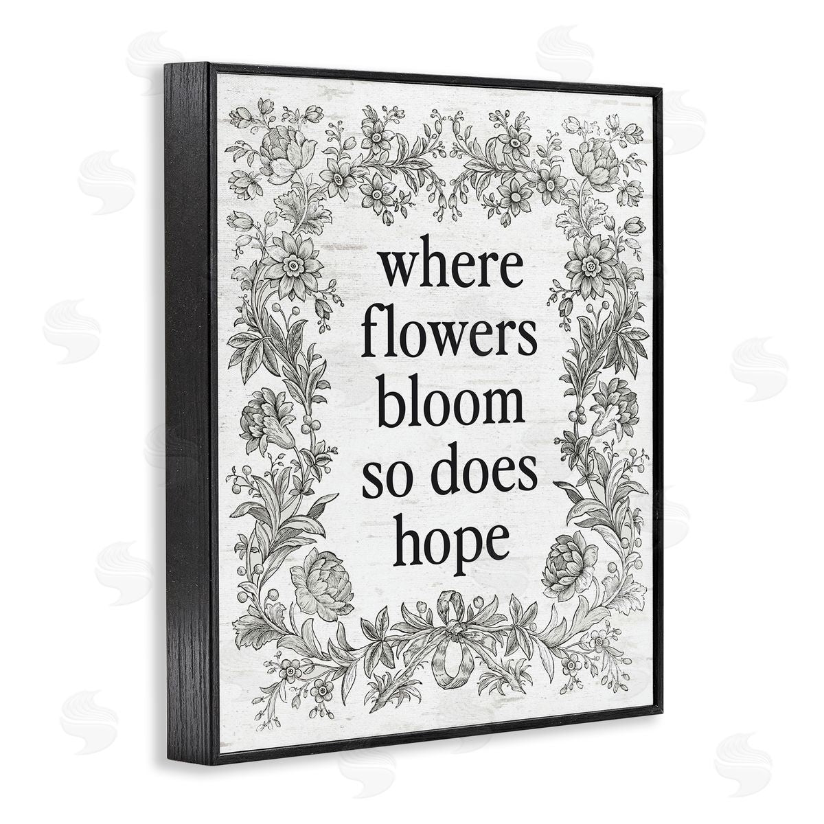 Lettered and Lined Hope Blooms Vintage Border Black Framed Giclee Art Print