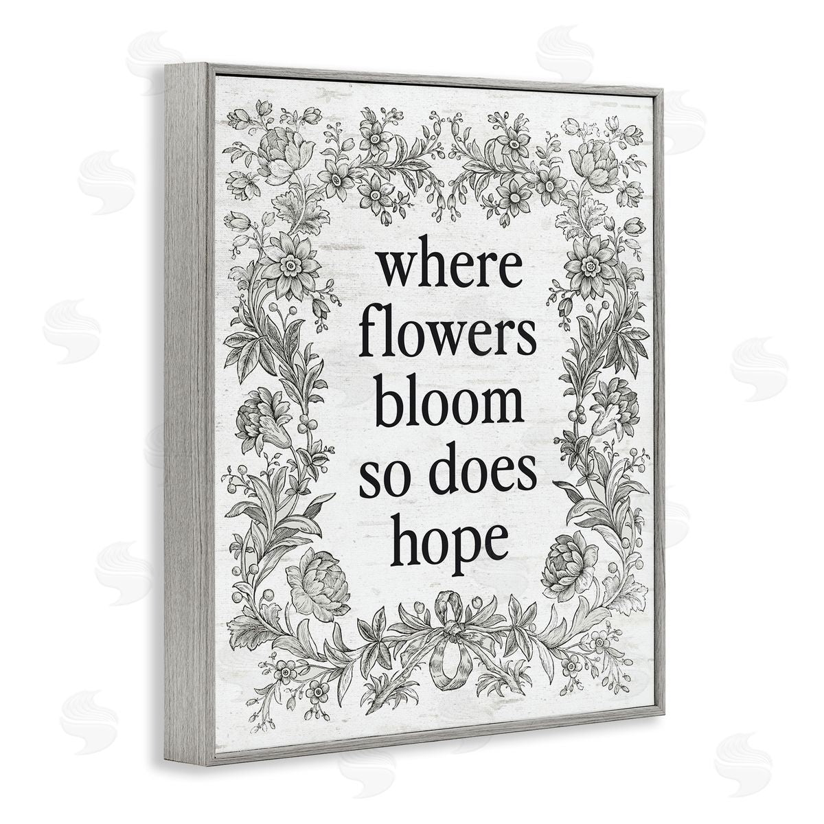 Lettered and Lined Hope Blooms Vintage Border Gray Framed Giclee Art Print